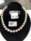 Large Real Pearl Necklace and Pierced Earrings