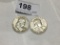 2 Ben Franklin Silver Half Dollars 1958, 1951