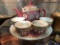Asian Pink Tea Set w/ 4 Cups and Tray