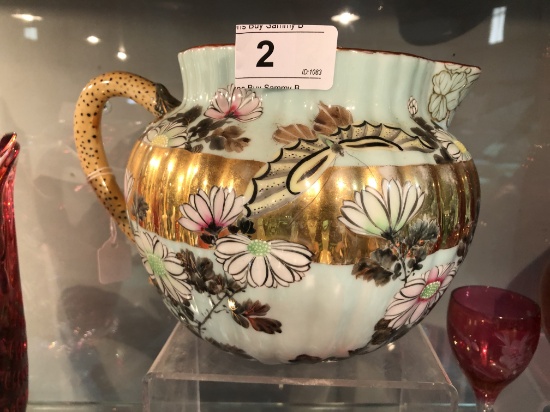 Vintage Asian Style Pitcher w/ Flowers and Gold