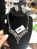 Vintage Rhinestone Necklace and Clip on Earrings
