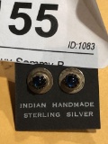 Sterling Indian Made Post Earrings w/ Blue Stone