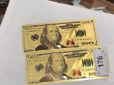 2 -2009 US Faux $100.00 Note Dipped in Gold