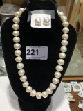 Large Real 18 Inch Pearl Necklace, Stud Earrings