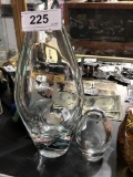 2 Crystal Glass Vases w/ Etched Patterns