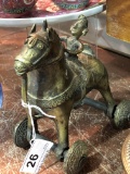 Brass Pull Toy Horse w/ Native Man