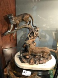 Signed Bronze Cantrell Cougar Statue On marble