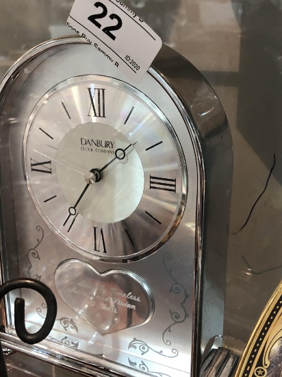 Danbury Silver Clock w/  Anniversary Dedication
