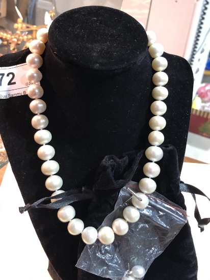 Large Real 18 Inch Pearl Necklace, Stud earrings