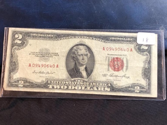 1953 Red Seal $2 Dollar Note