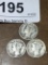 3      .9 Silver Mercury Dimes 1941P, 1943P, 1944P