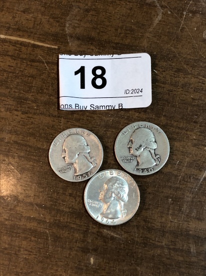 3 Silver Quarters  1940, 56, 64