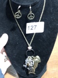 Peace Sign Earrings and Necklace w/ Wings & More