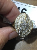 Diamond Chip, Gold Over Brass Marquise Ring sz 7