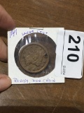 1847 Large One Cent Coin w/ Hole