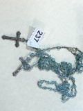 2 Blue Vintage Rosary Bead With Cross