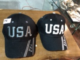 2 New USA Black Hats - White & Grey Threads