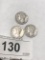 3 Silver Mercury Dimes - 1928P,  1942P, 1944P