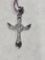 Sterling, Clear Stones on Cross w/ Wings