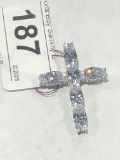 Sterling & Large Clear CZ On Cross 1 1/2