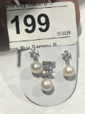 Sterling, Pearl & Clear Stone Earrings & Pendant