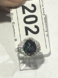 Mystic Opal & Clear Stones on Sterling Ring sz 5