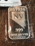 .999 1oz Silver Bar - NV Numbered 001036