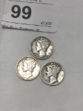 3- Silver .9 Mercury Dimes - 1943 P, 1944D, 1945P