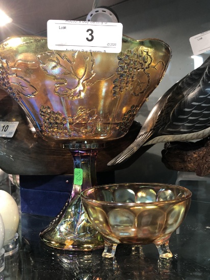 Pedestal Bowl & Sm Bowl-  Marigold Carnival Glass