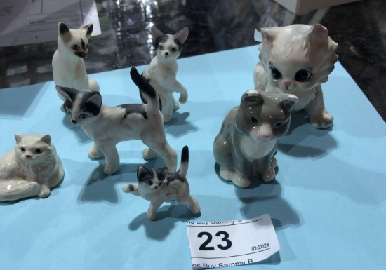 7 Miniature Cat Figurines