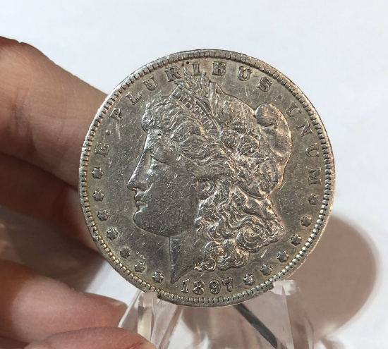1897 O  Morgan Silver $1 Dollar Coin Coin Looks like it has been removed from Belt Buckle.  Coin in