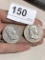 2 Silver 1/2 Dollar Ben Franklin  Coins 1958D, 63D