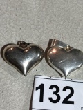 2 Sterling Silver Charm Pendants,  Hearts