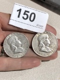 2 Silver 1/2 Dollar Ben Franklin  Coins 1958D, 63D