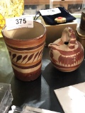 Vintage handmade pottery cup and small steam
