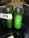 Vintage green glass salt and pepper shaker