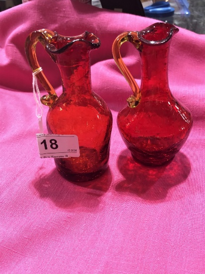 2 Amberina Crackle Glass Vases
