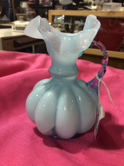 Blue Fluted Handled Vase
