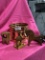 Copper Bucket w/ 3 Wood Figurines