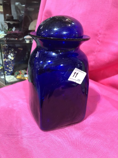 Hand Blown Blue Glass Jar w/ Bubble Lid