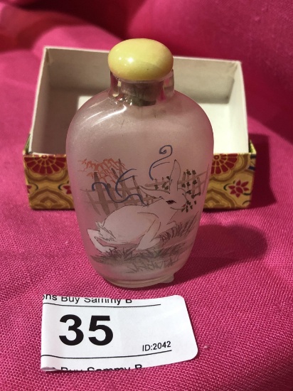 Rabbit on Glass Snuff Bottle w/ Box