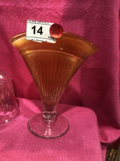 Vintage Dugan's Marigold Carnival Glass  Fan Vase