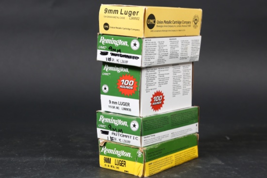 Lot of 5 bxs 9mm Luger ammo