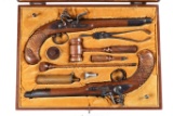 Cased Pair Unmarked  Percussion Pistols