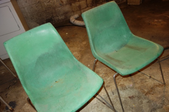 Vintage Krueger Green Bay Green Plastic Chairs Set Of 2