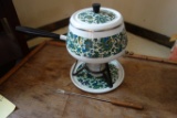 Vintage Enamel Paisley Fondue Pot Set