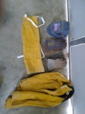 Welding helmet gloves apron and jacket