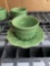 8 tea cups and 8 saucers green