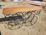 Wagon wheel metal and wood shelf, 30x7x20 inches