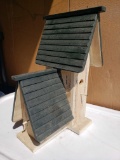 Double Bird House, White w Green top, 18 in tall